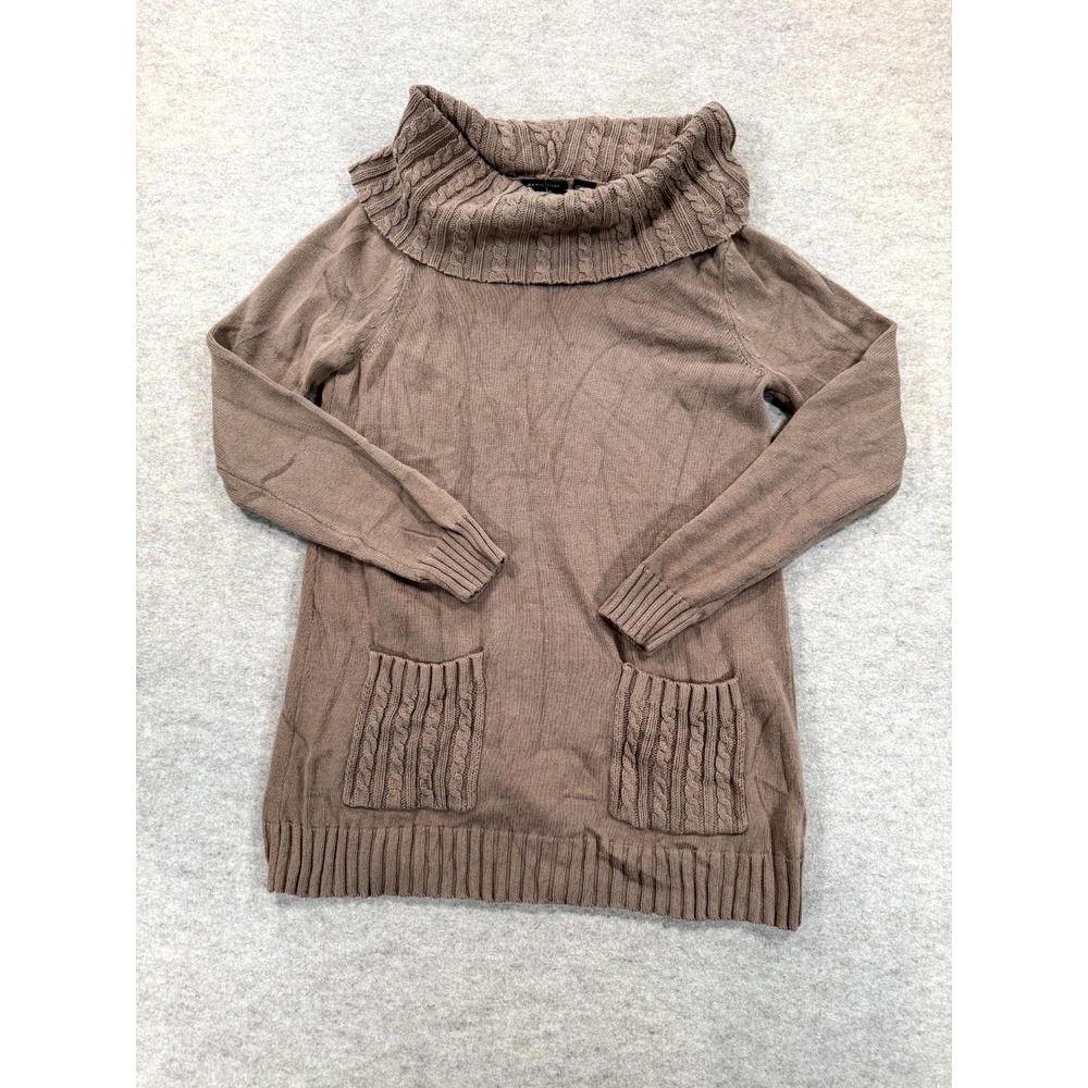 Jeanne Pierre Tunic Sweater Womens Medium Brown Cotton Cable Knit Cowl Neck